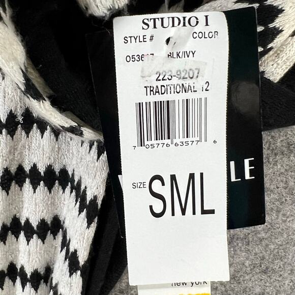 Studio One Knit Dress S Black White Diamond Striped Belted Stretch Work Career - Picture 11 of 14